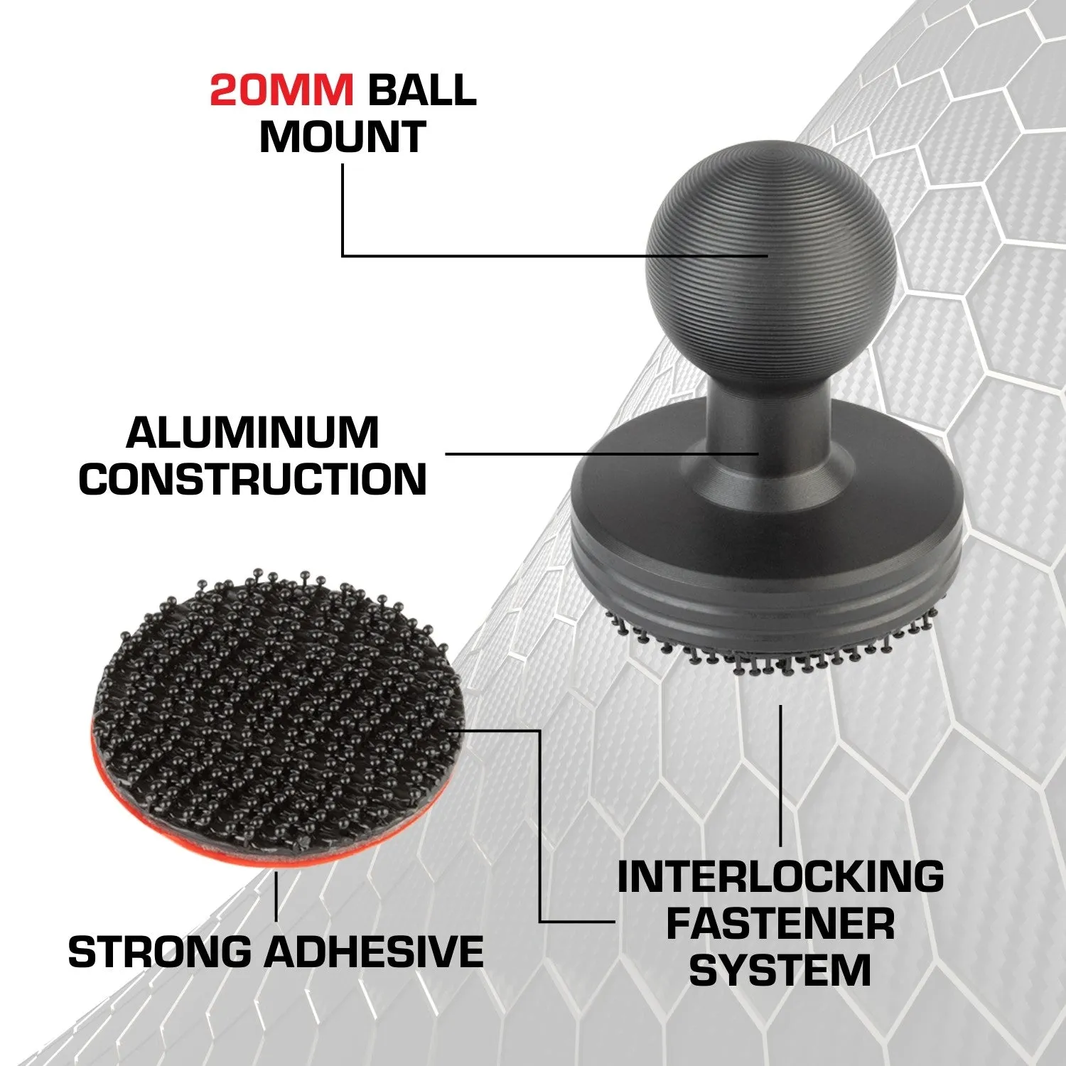 Radar Detector Mount with 20mm Ball   Interlocking Fastener System