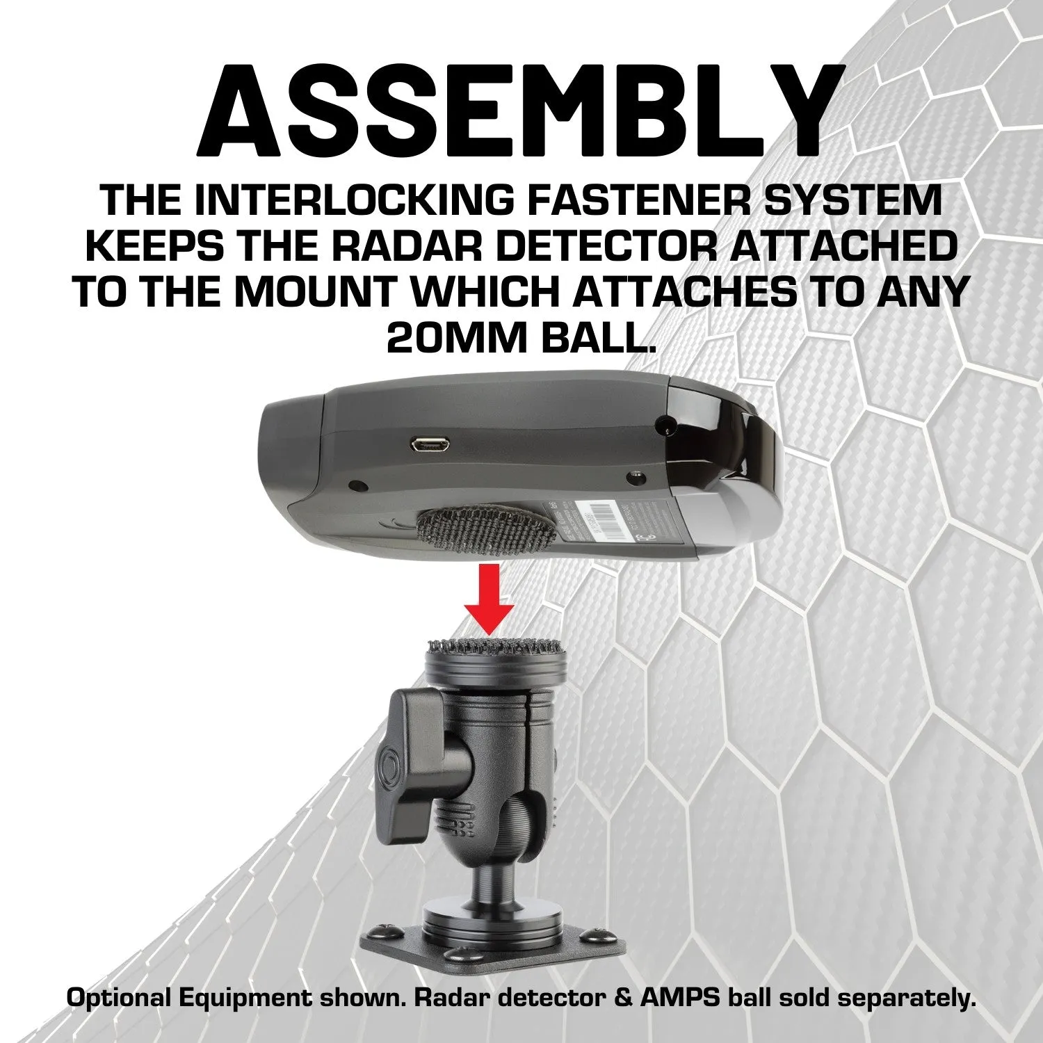 Radar Detector Mount with 20mm Connector Nubby Edition   Interlocking Fastener System