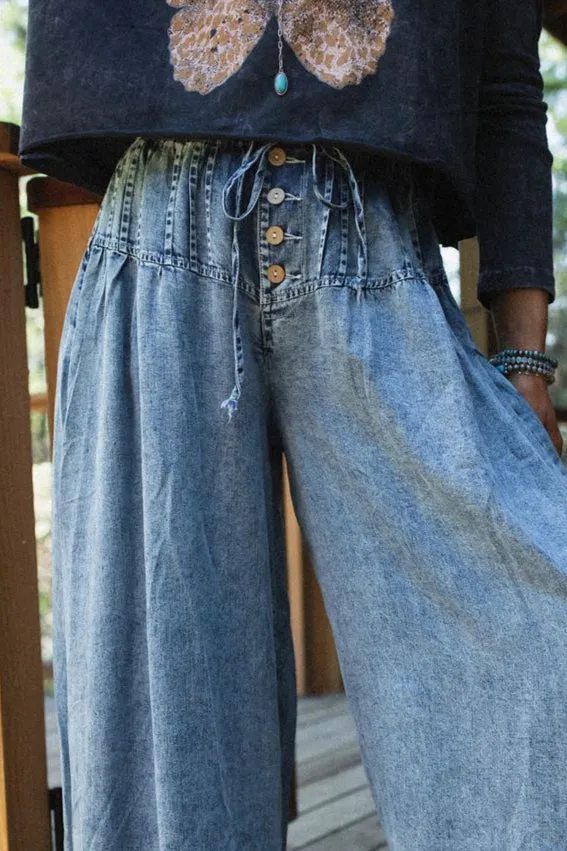 Retro Groove Wide Leg Pants - Denim