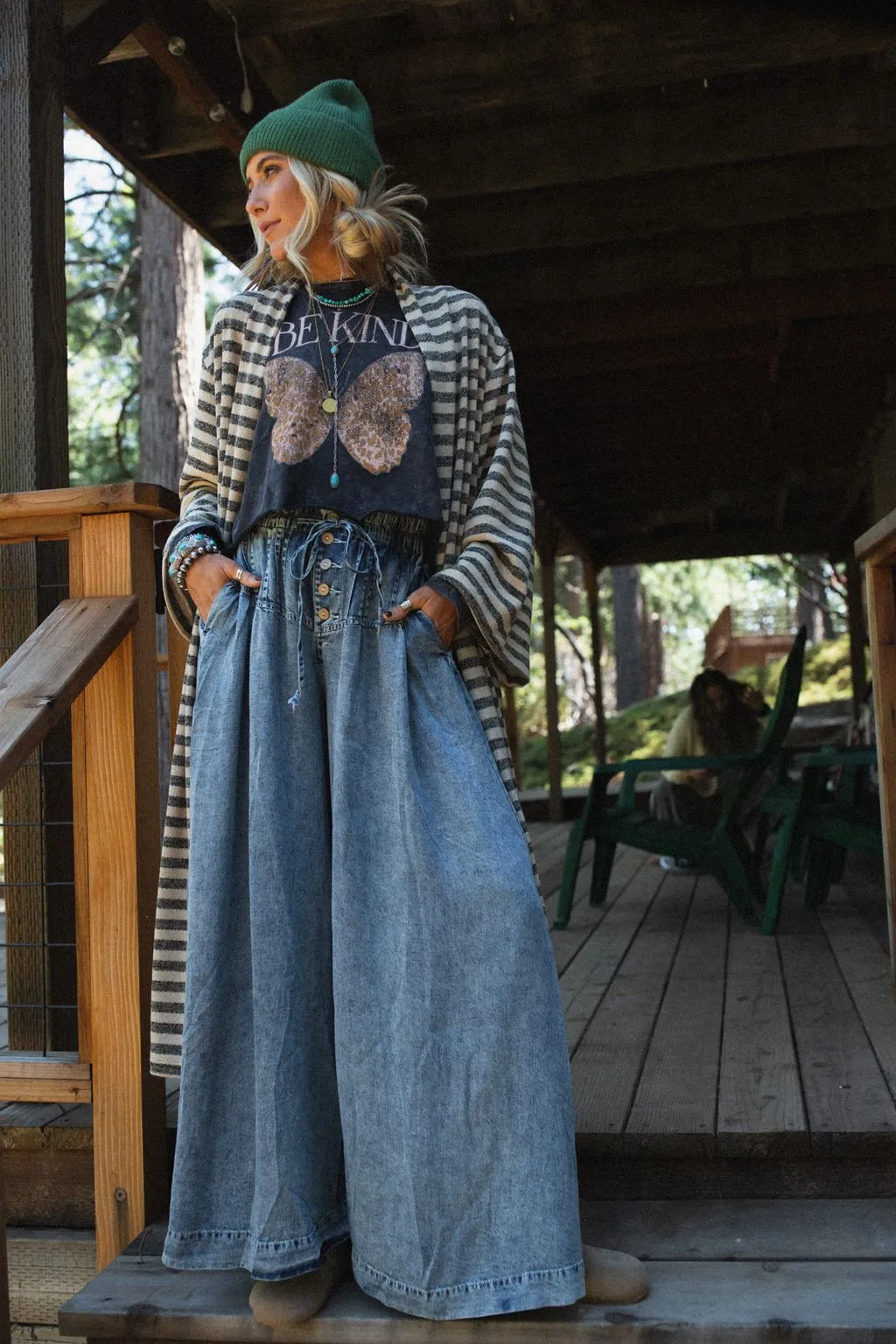 Retro Groove Wide Leg Pants - Denim