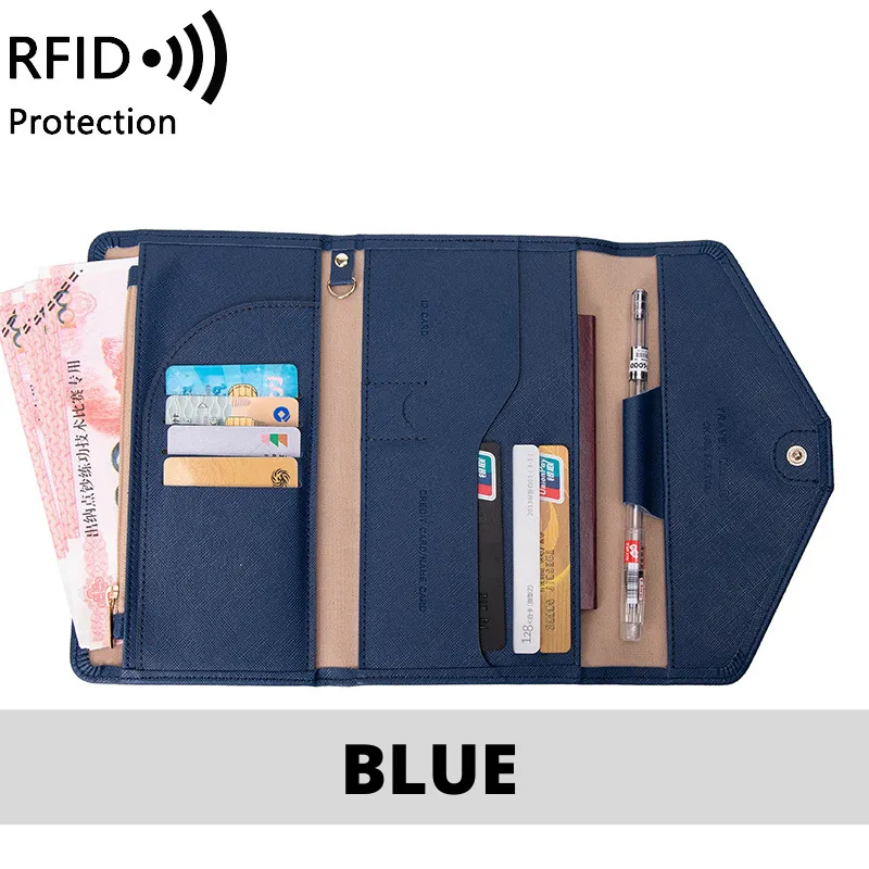 RFID Blocking Anti-Theft Travel PU Leather Wallet Passport Holder Cash Credit Card Organizer Protection Pouch Case Cover
