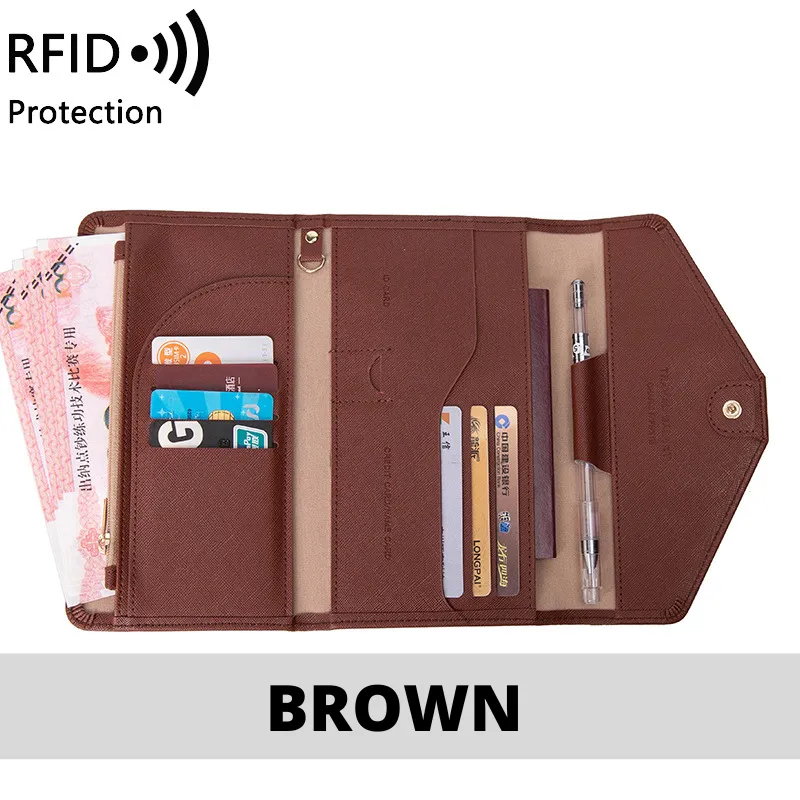 RFID Blocking Anti-Theft Travel PU Leather Wallet Passport Holder Cash Credit Card Organizer Protection Pouch Case Cover