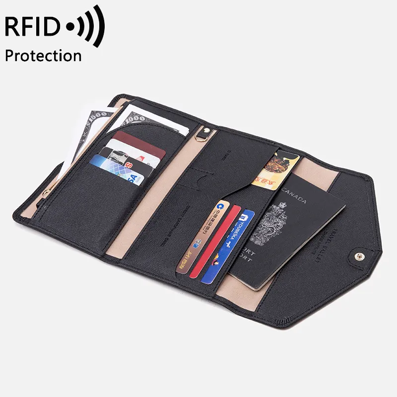 RFID Blocking Anti-Theft Travel PU Leather Wallet Passport Holder Cash Credit Card Organizer Protection Pouch Case Cover