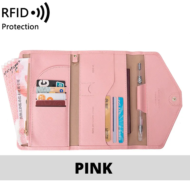 RFID Blocking Anti-Theft Travel PU Leather Wallet Passport Holder Cash Credit Card Organizer Protection Pouch Case Cover