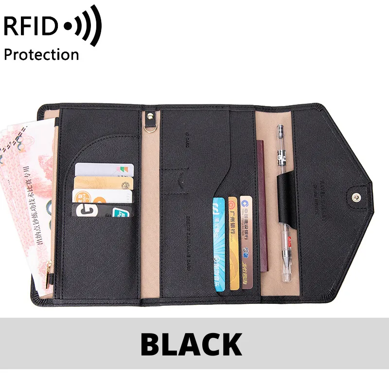 RFID Blocking Anti-Theft Travel PU Leather Wallet Passport Holder Cash Credit Card Organizer Protection Pouch Case Cover