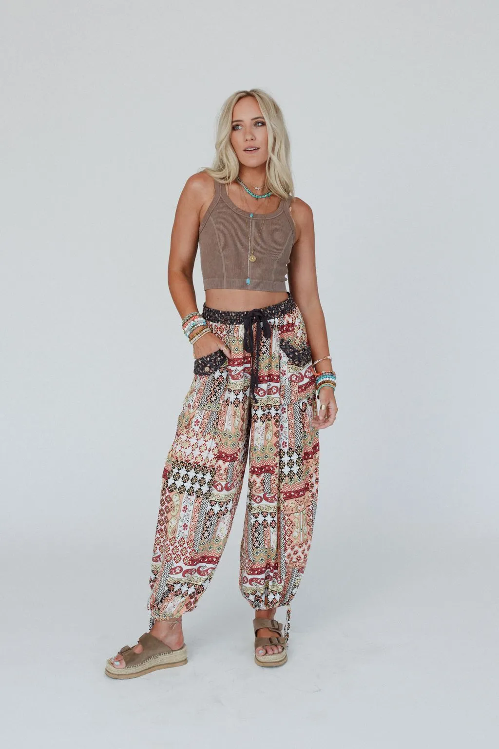 Romana Wide Leg Drawstring Pants - Multi