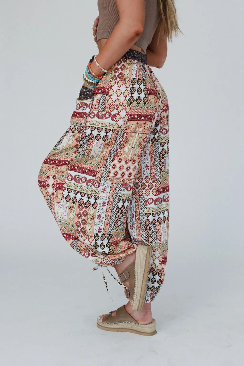 Romana Wide Leg Drawstring Pants - Multi