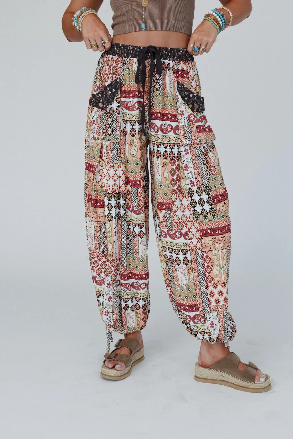 Romana Wide Leg Drawstring Pants - Multi