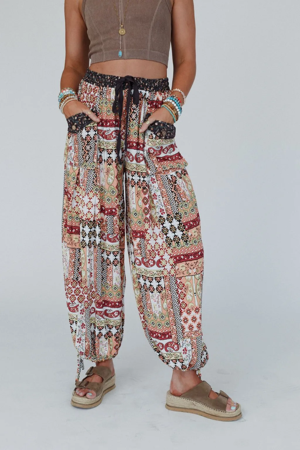 Romana Wide Leg Drawstring Pants - Multi