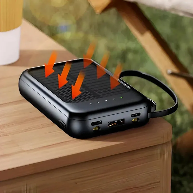 Self-contained Mini Solar Power Bank with Built-in Cable