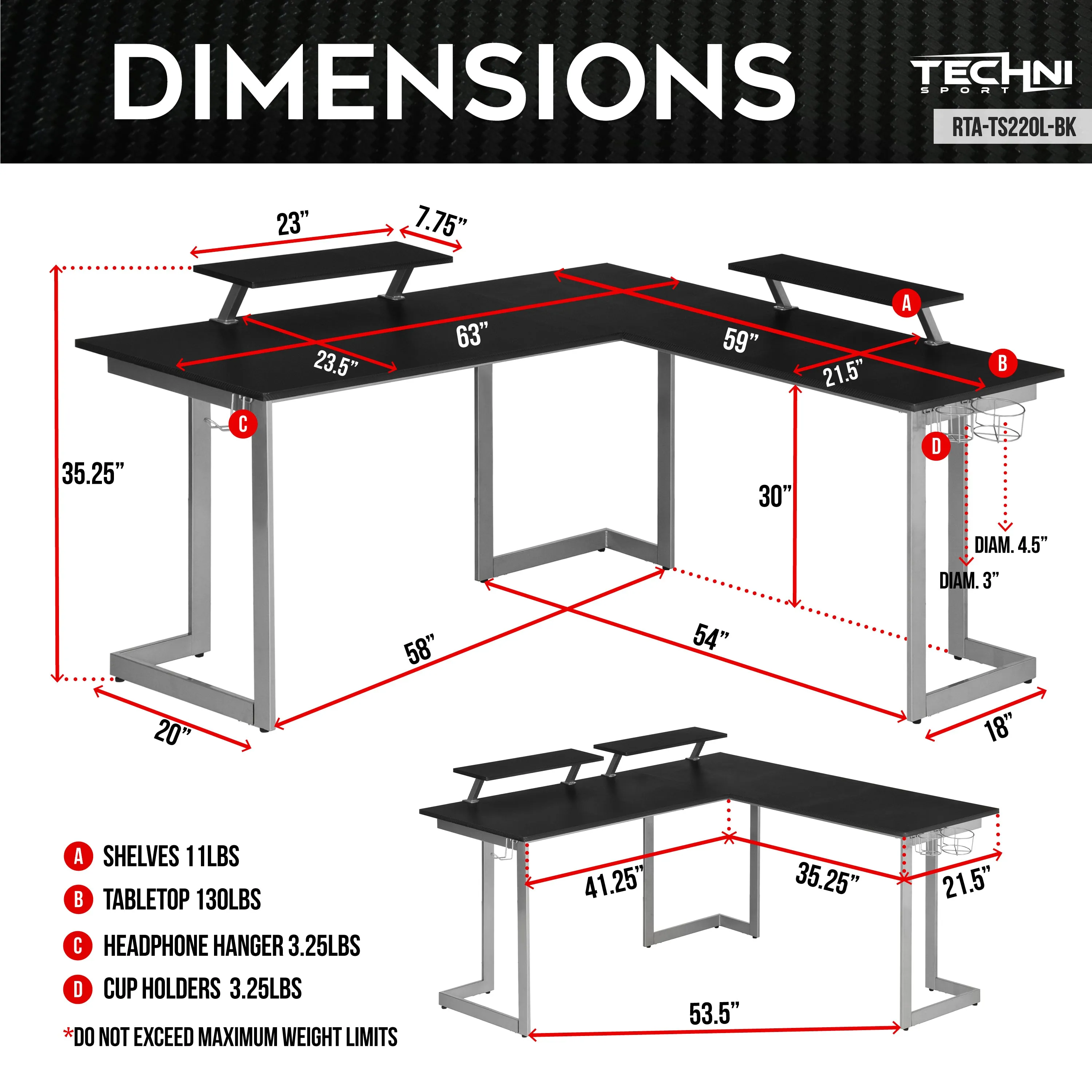 Sport Warrior L-Shaped Gaming Desk