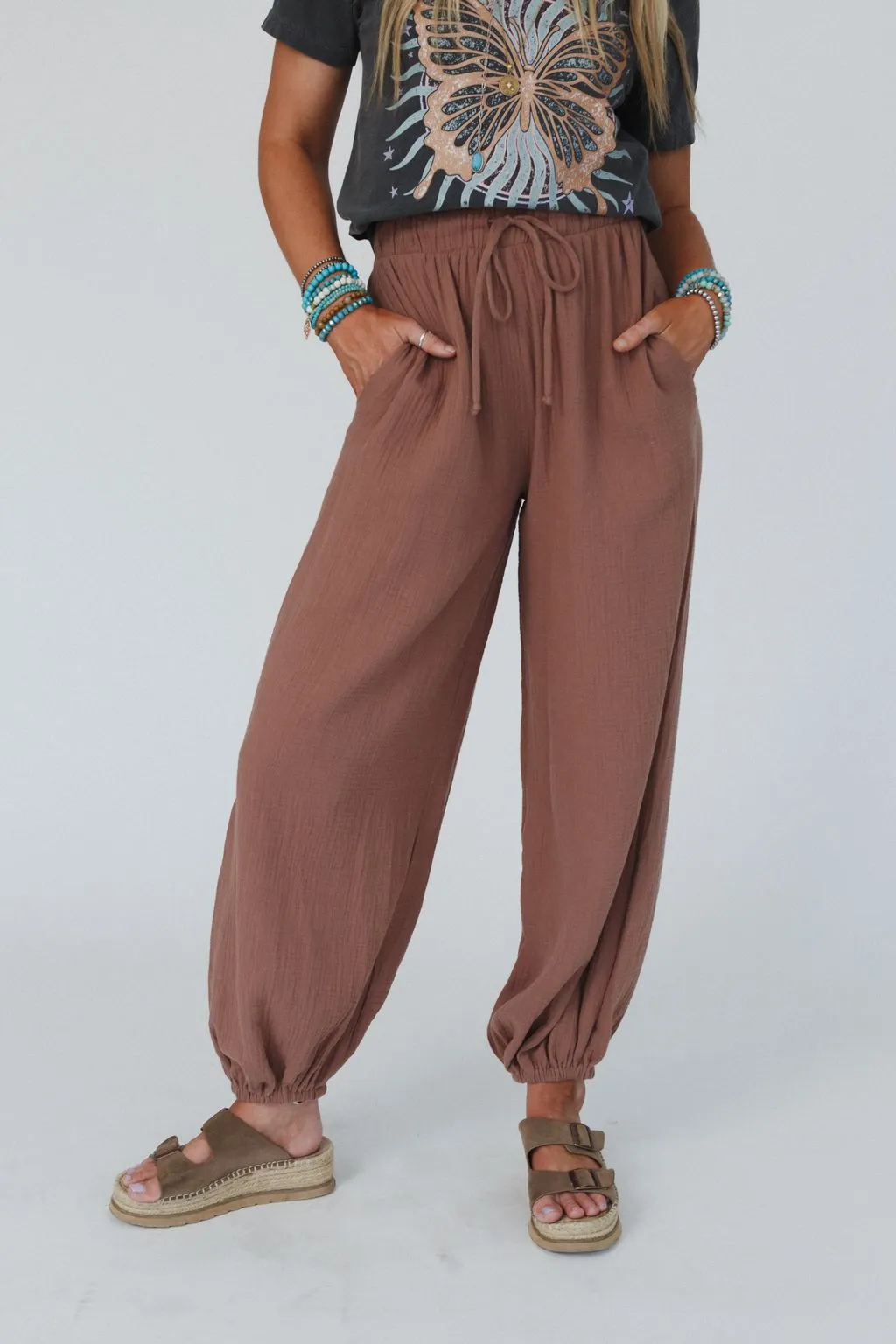 The Nest Celestia Wide Leg Cinched Pants - Copper