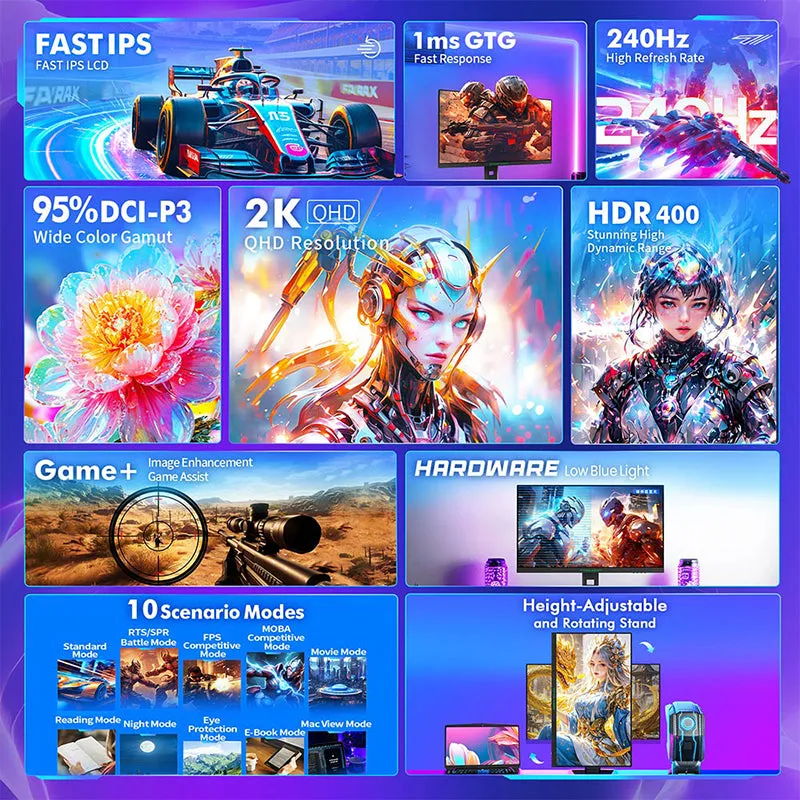 TITAN ARMY P2710S Gaming Monitors with Rotating Stand