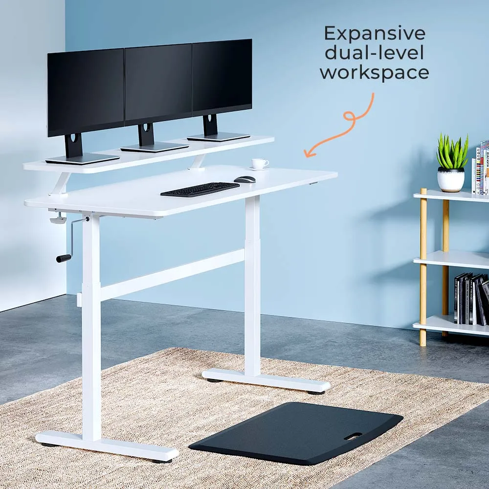 Tranzendesk 55" Side Crank Standing Desk - White
