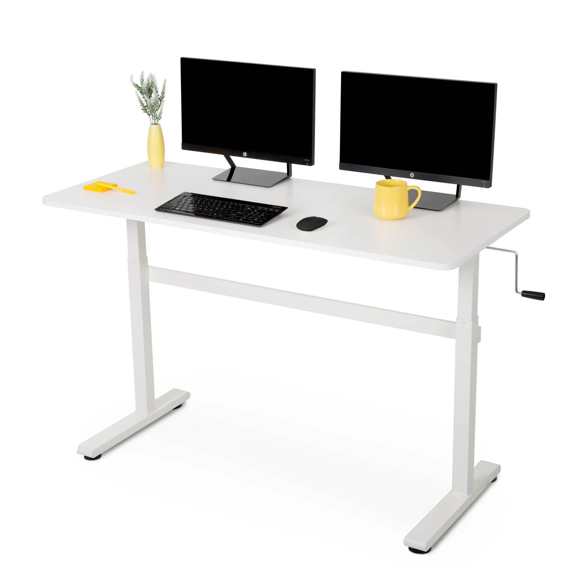 Tranzendesk 55" Side Crank Standing Desk - White