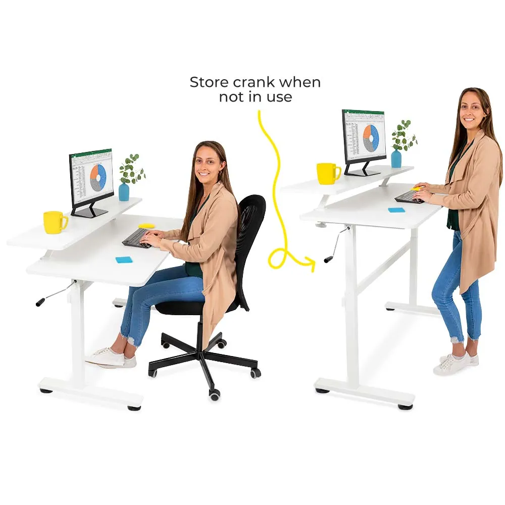 Tranzendesk 55" Side Crank Standing Desk - White