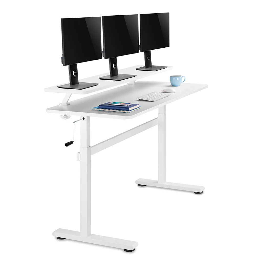 Tranzendesk 55" Side Crank Standing Desk - White