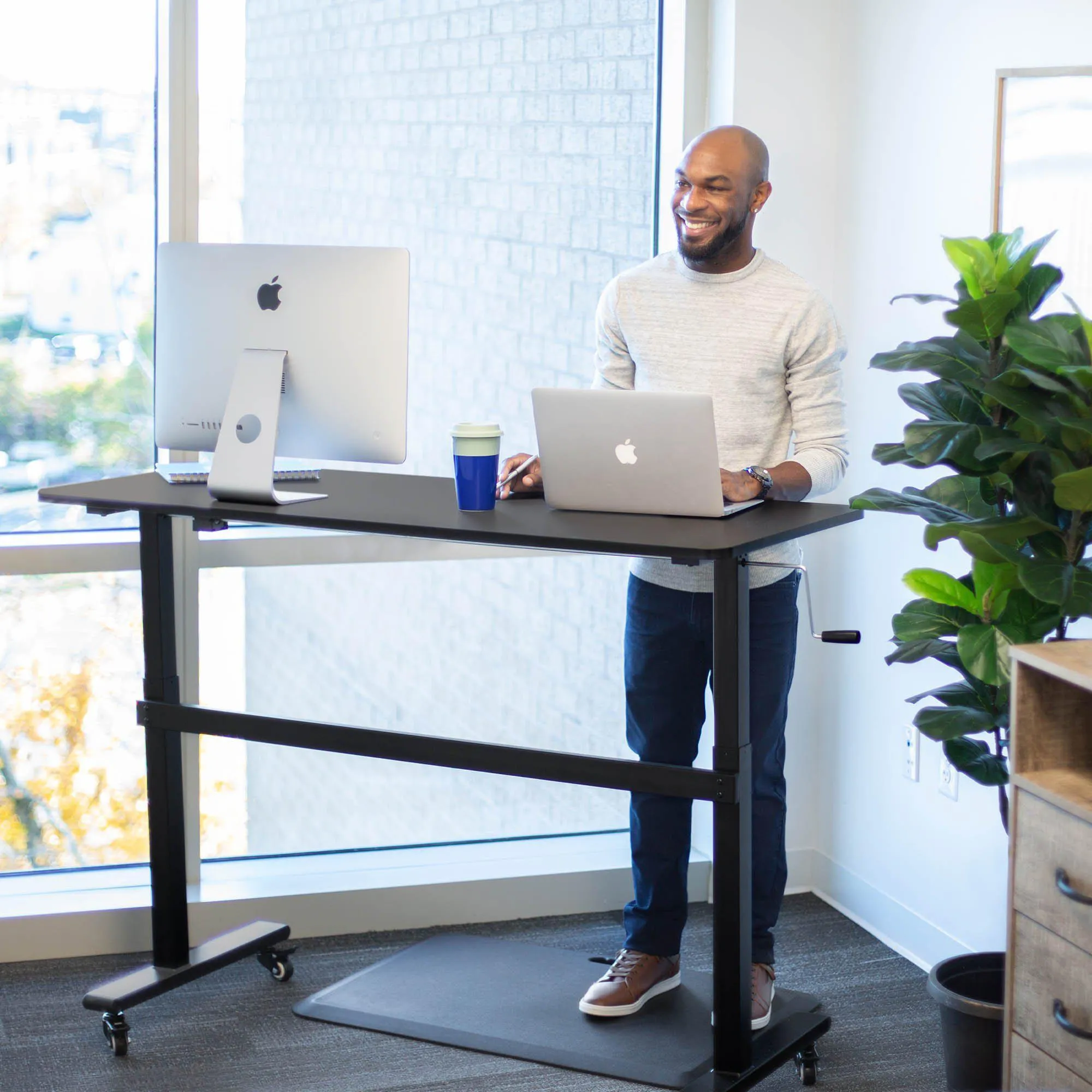 Tranzendesk 55" Side Crank Standing Desk - White