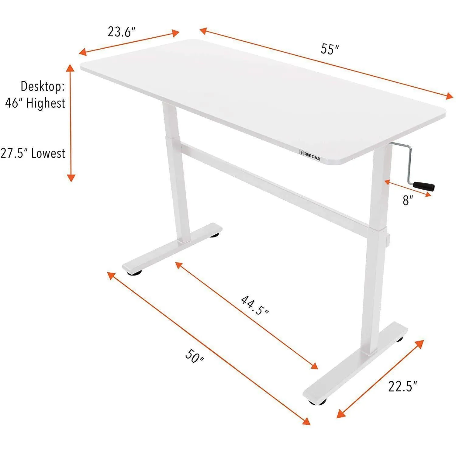 Tranzendesk 55" Side Crank Standing Desk - White