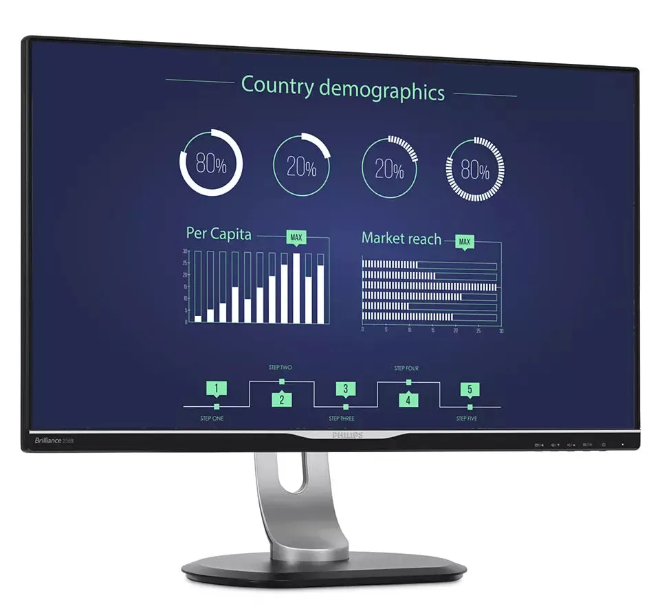 Used - Philips 25" LCD Monitor with USB-C Dock, 2K 2560x1440, 60Hz, 5ms, Adjustable, 258B6QUEB/00