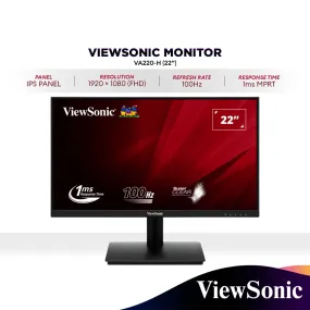 ViewSonic VA220-H 22" FHD VA Office Monitor | 100Hz | Variable Refresh Rate | 1ms | 1080p