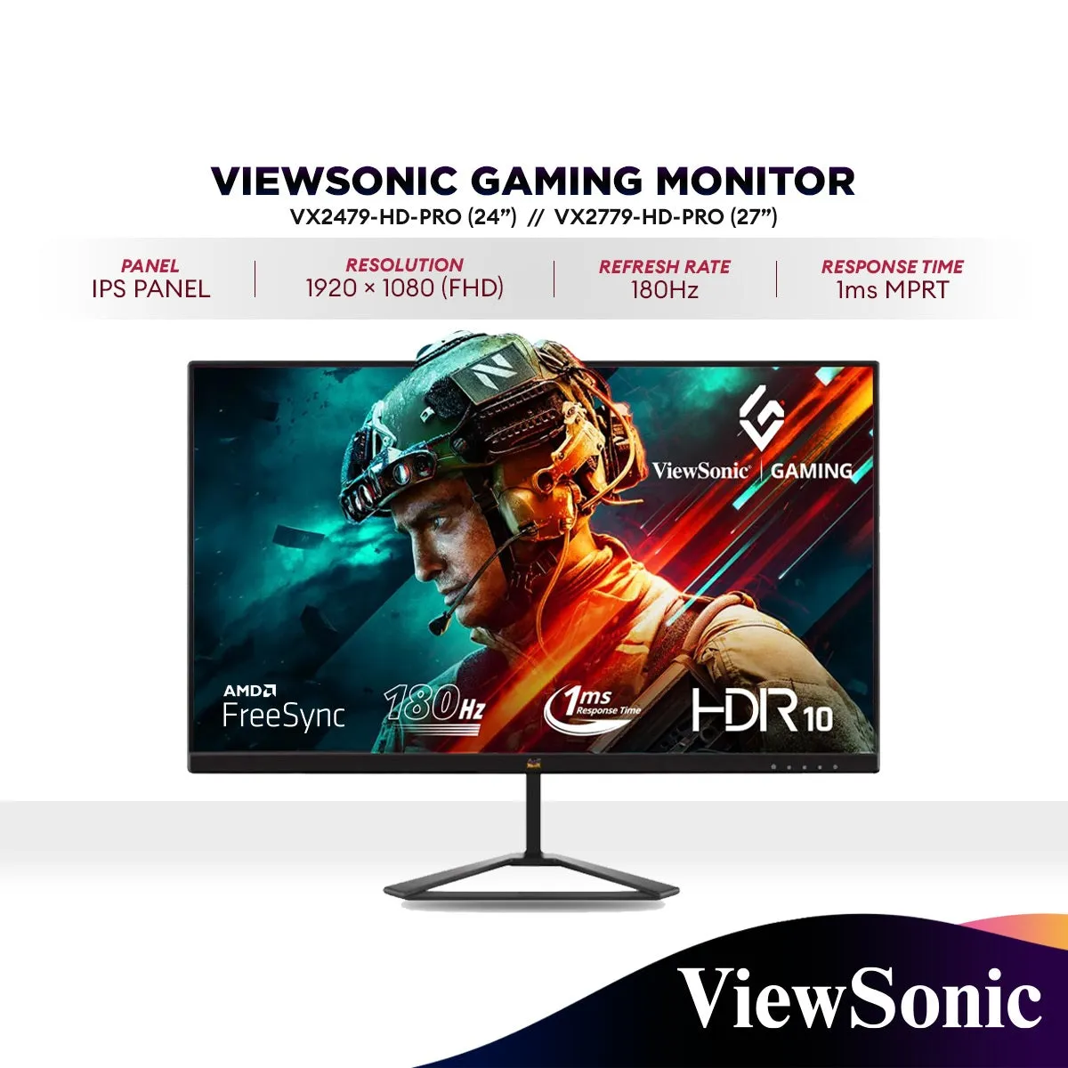 ViewSonic VX2479-HD-PRO (24") / VX2779-HD-PRO (27”) IPS Gaming Monitor | 180Hz | HDR10 | AMD FreeSync | 1ms