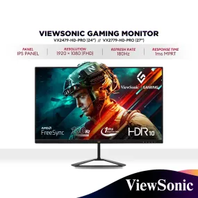 ViewSonic VX2479-HD-PRO (24") / VX2779-HD-PRO (27”) IPS Gaming Monitor | 180Hz | HDR10 | AMD FreeSync | 1ms