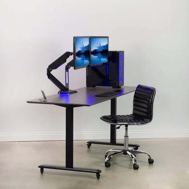 VIVO Premium Gaming Blue LED Pneumatic Dual Monitor Arm STAND-GM2BB