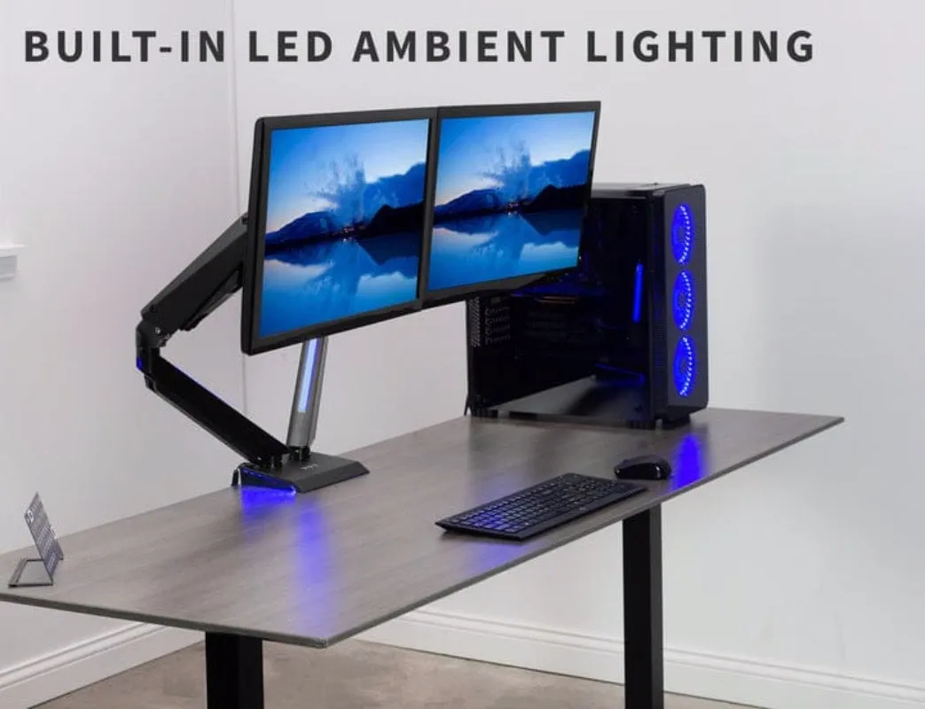 VIVO Premium Gaming Blue LED Pneumatic Dual Monitor Arm STAND-GM2BB
