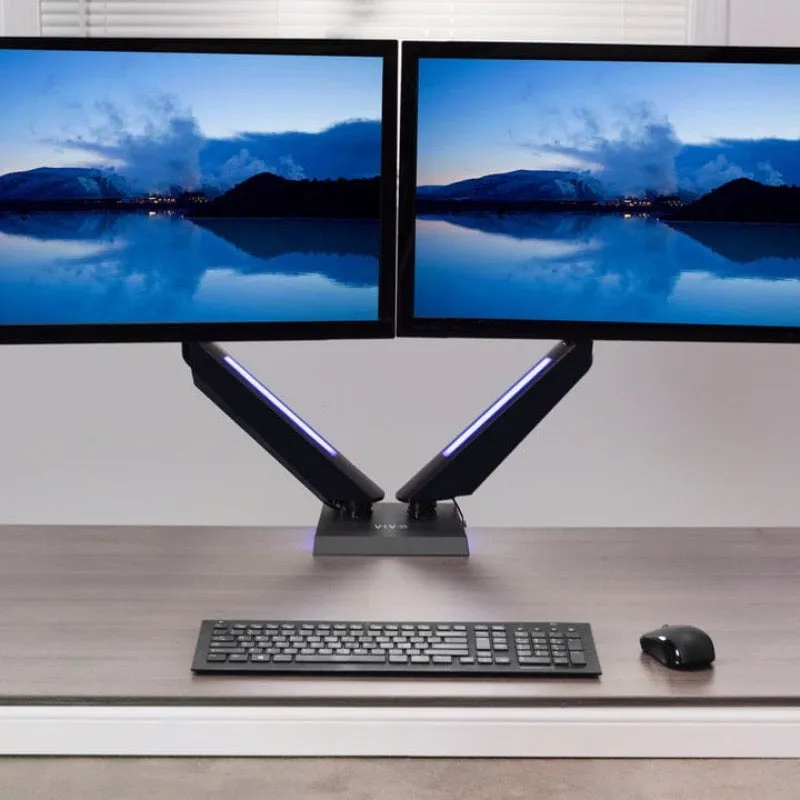 VIVO Premium Gaming Blue LED Pneumatic Dual Monitor Arm STAND-GM2BB
