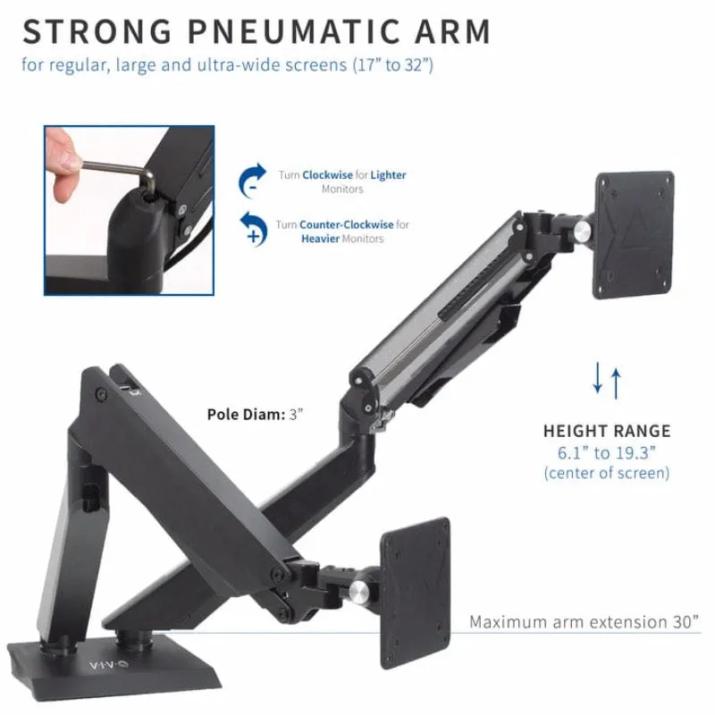 VIVO Premium Gaming Blue LED Pneumatic Dual Monitor Arm STAND-GM2BB