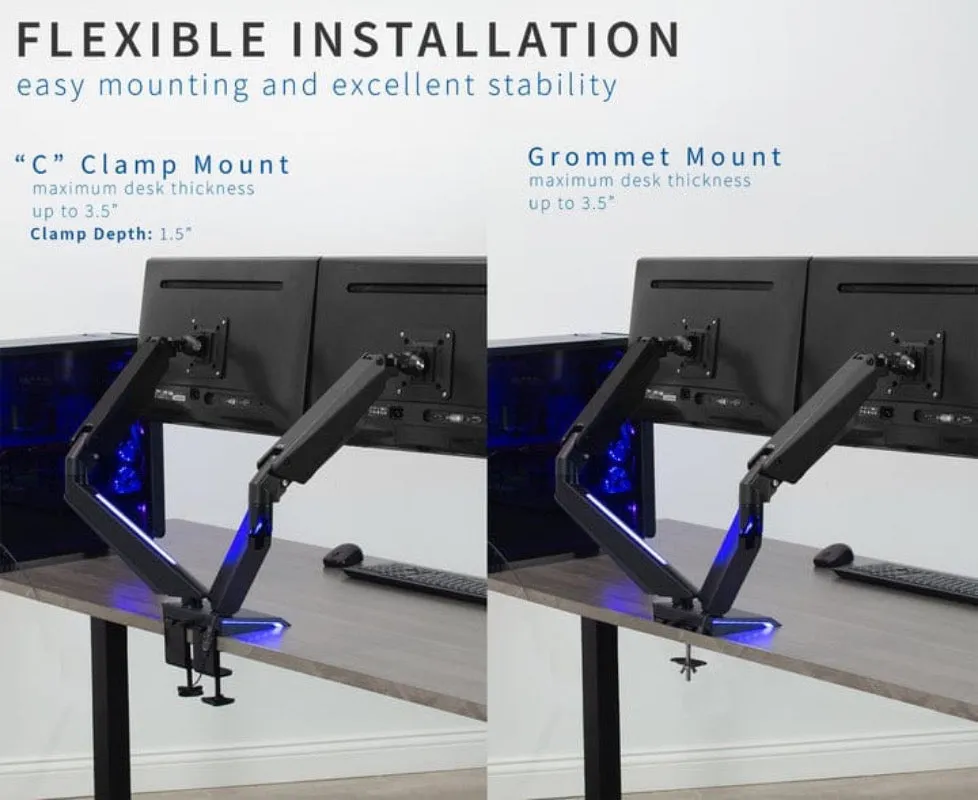 VIVO Premium Gaming Blue LED Pneumatic Dual Monitor Arm STAND-GM2BB