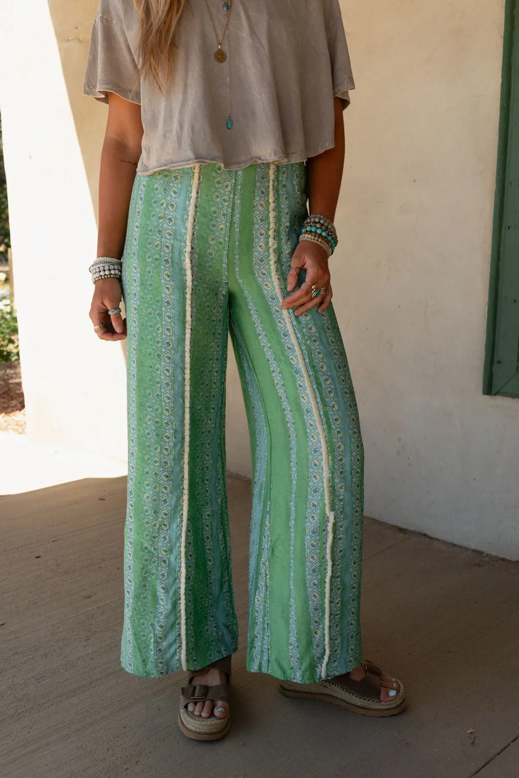 Walk The Line Wide Leg Pants - Green